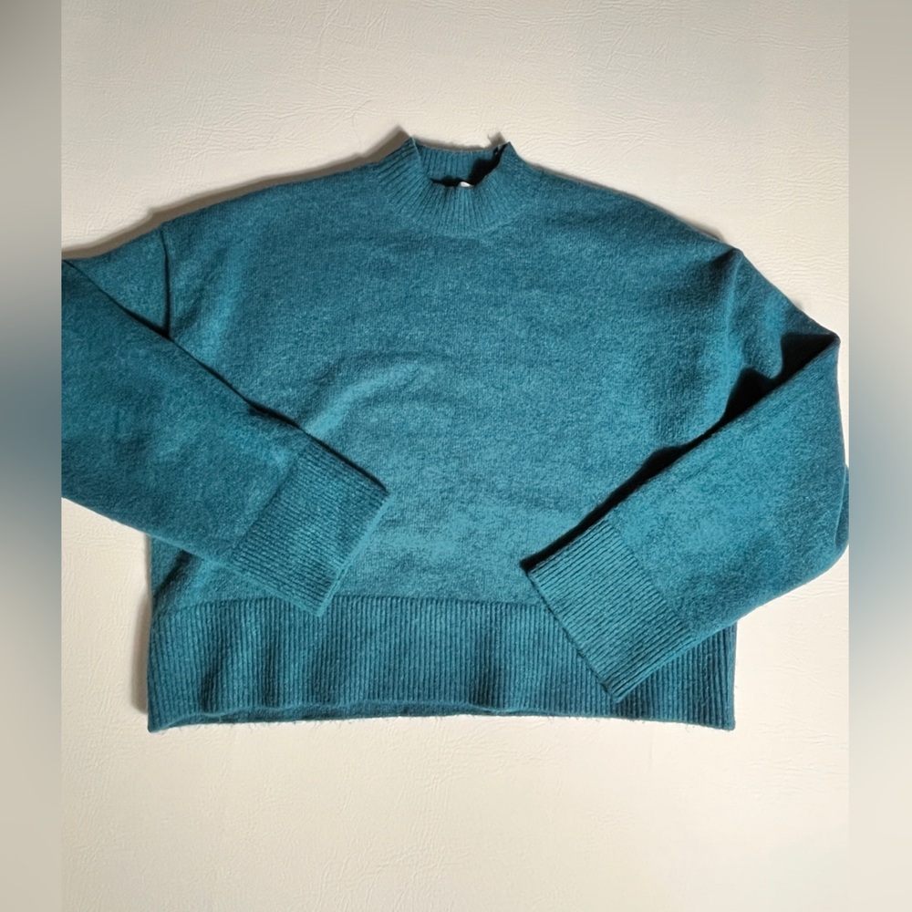 Mango Roll Sleeve Acrylic Wool Blend Oversized Sweater Teal XS